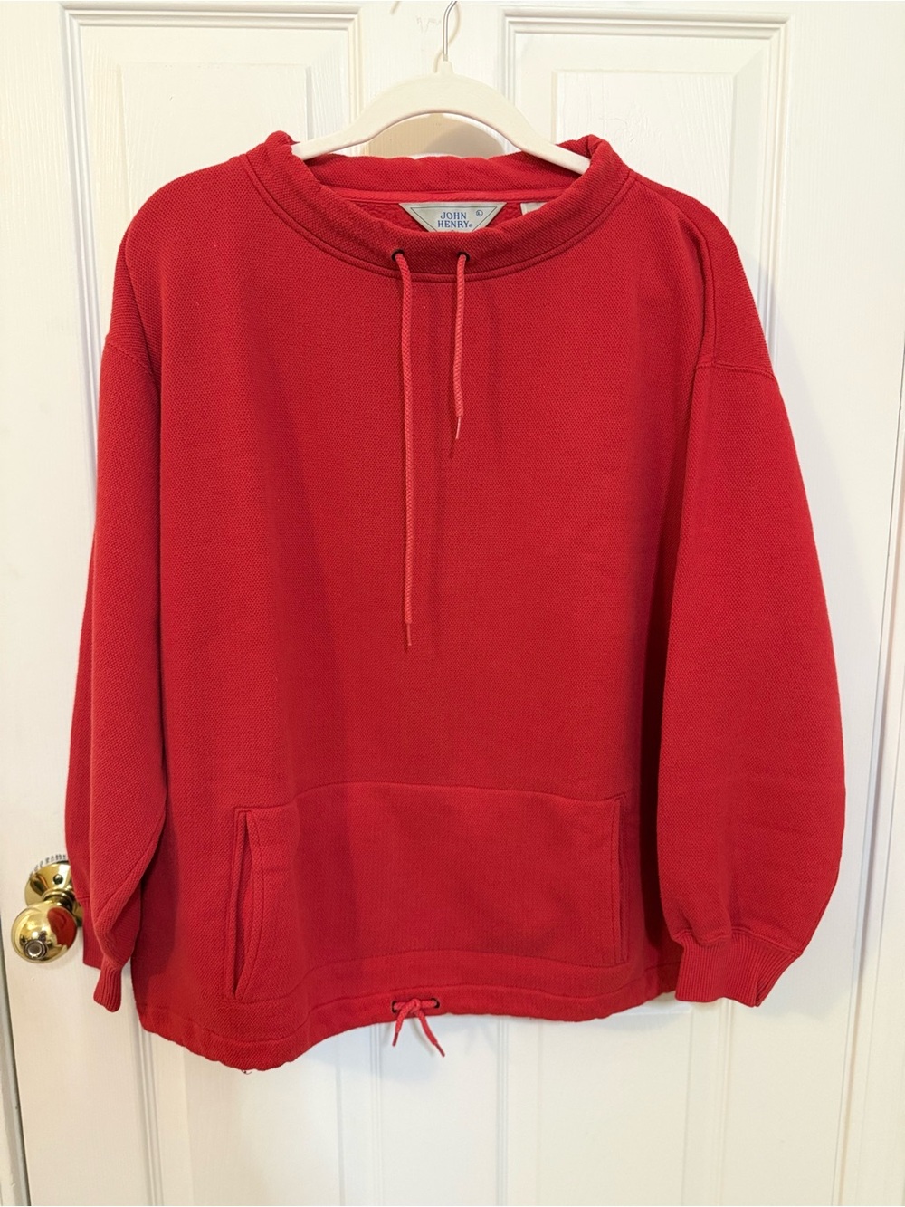 John Henry Red Pullover Crewneck Sweater with Drawstring